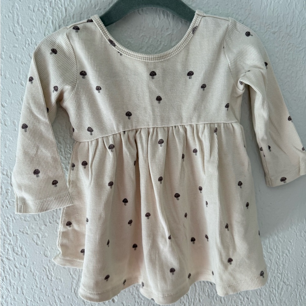 Quincy Mae Cream Long Sleeve Mushroom Pattern Ribbed Dress with bloomers